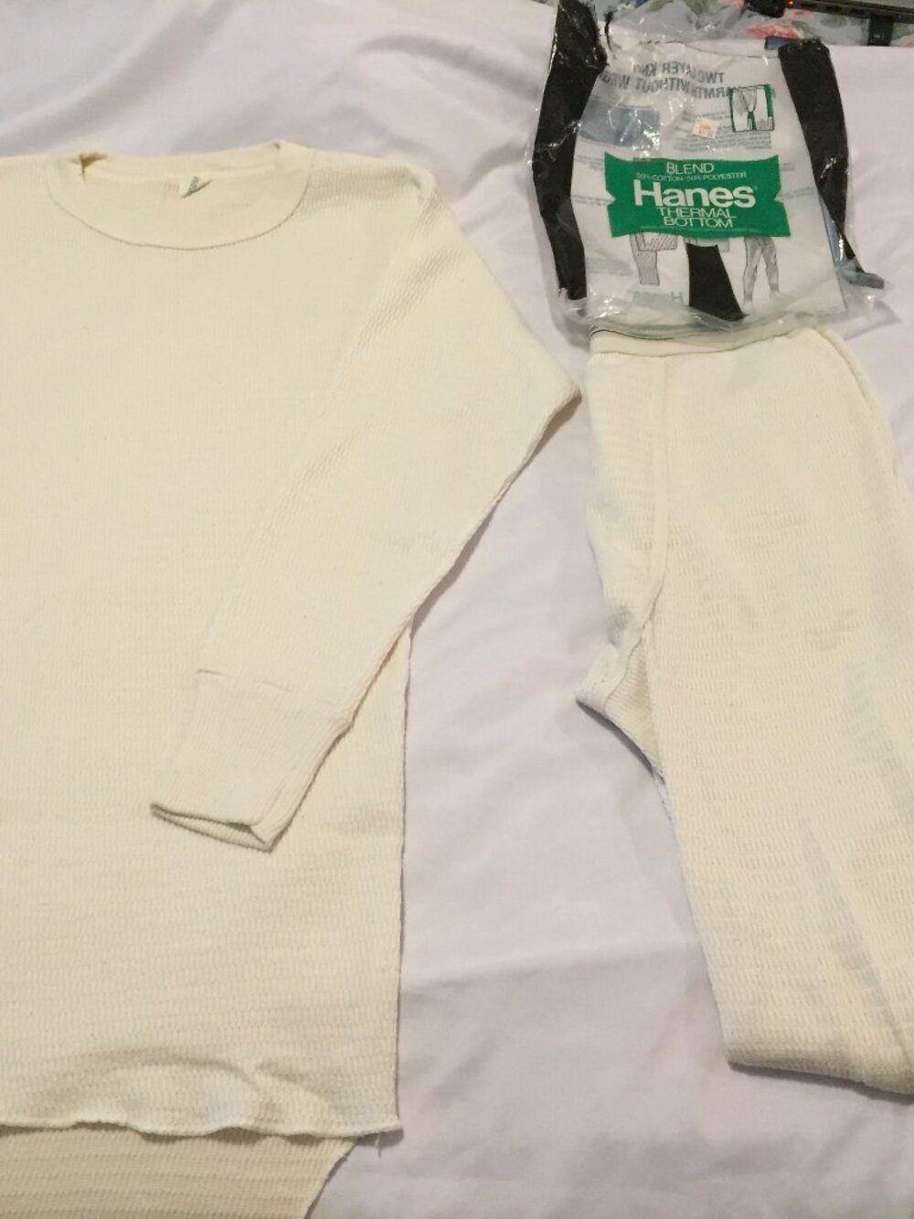 Vintage 80's Hanes Thermal Set Waffle Knit Long John's Set Shirt L/Bottoms M  Pa